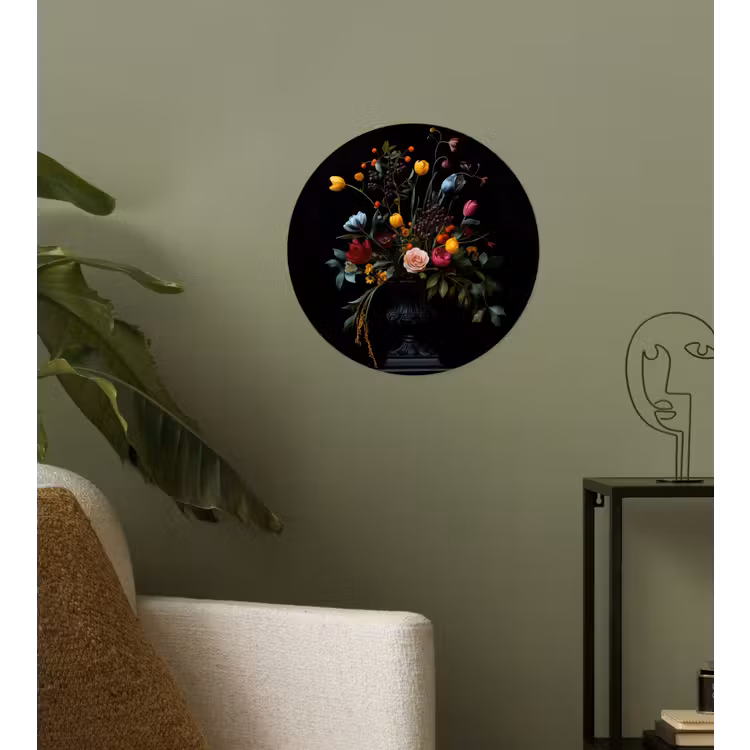 Klassiek - Vaas - Boeket - Bloemen Wandcirkel behangsticker klein -sfeer2