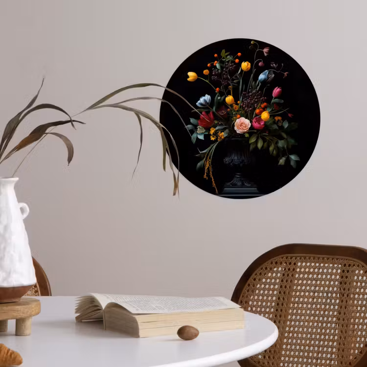 Klassiek - Vaas - Boeket - Bloemen Wandcirkel behangsticker klein -sfeer3