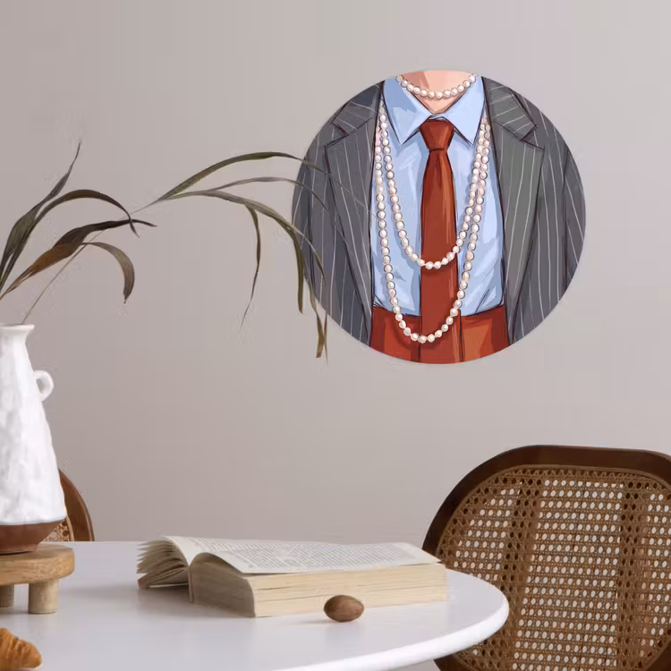Kleding - Strik - Parels - Klassiek - Mode Wandcirkel behangsticker klein -sfeer3