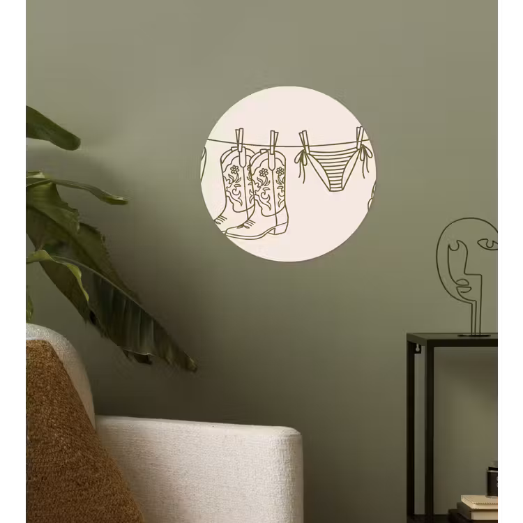 Kleding - Waslijn - Zomer - Lijntekening - Groen Wandcirkel behangsticker klein -sfeer2