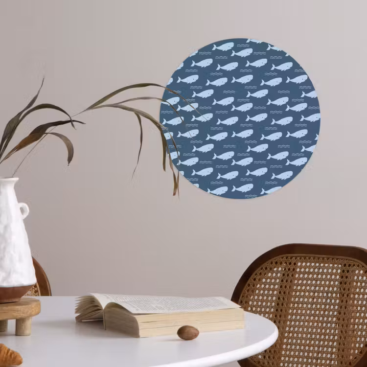 Klein - Oceaan - Golven - Blauw Wandcirkel behangsticker klein 186 -sfeer3