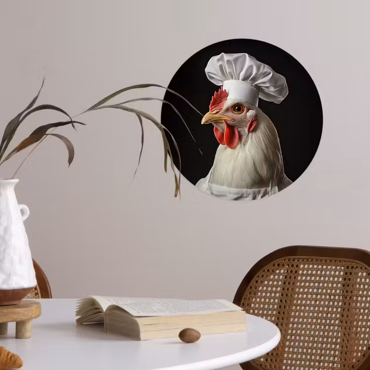 Kok - Rood - Kip Wandcirkel behangsticker klein -sfeer3
