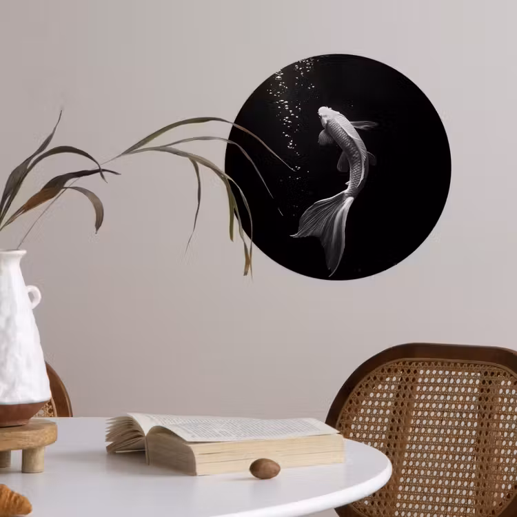 Koi - Vis - Wit - Zwart Wandcirkel behangsticker klein -sfeer3