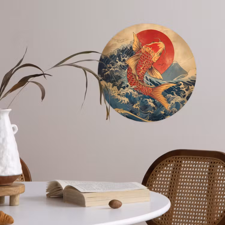 Koi - Zee - Golven - Zon Wandcirkel behangsticker klein -sfeer3