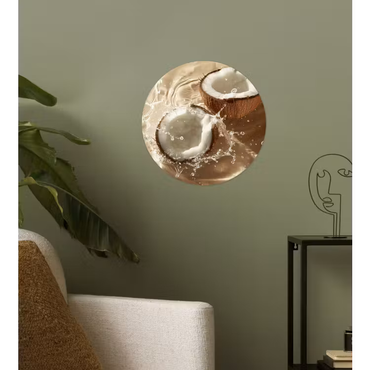 Kokosnoot - Water - Beige - Spetters Wandcirkel behangsticker klein -sfeer2