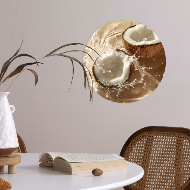 Kokosnoot - Water - Beige - Spetters Wandcirkel behangsticker klein -sfeer3
