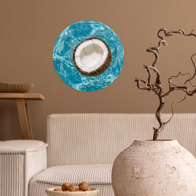 Kokosnoot - Water - Wit Wandcirkel behangsticker klein -sfeer1