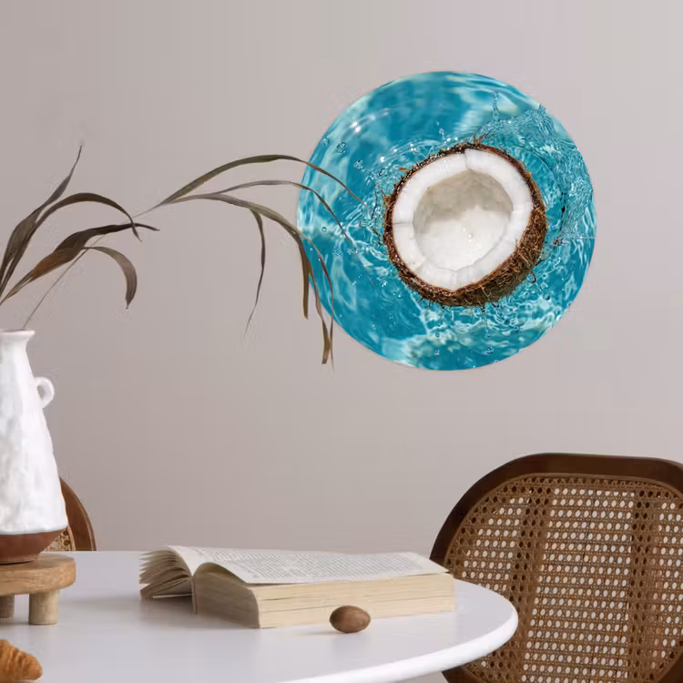 Kokosnoot - Water - Wit Wandcirkel behangsticker klein -sfeer3
