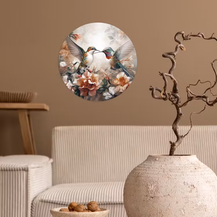 Kolibrie - Vogels - Bloemen - Natuur Wandcirkel behangsticker klein -sfeer1
