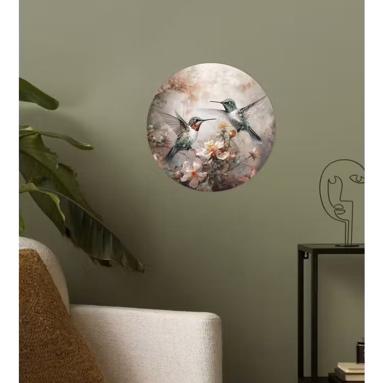 Kolibrie - Vogels - Bloemen - Planten Wandcirkel behangsticker klein -sfeer2