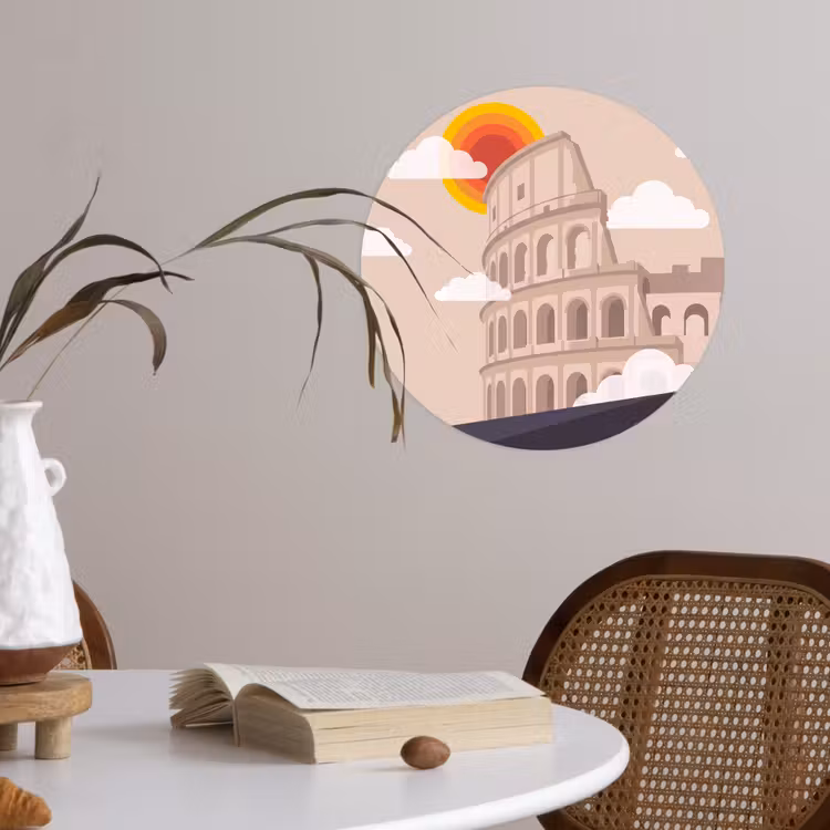 Colosseum - Zonsopgang - Rome - Architectuur - Beige Wandcirkel behangsticker klein -sfeer3