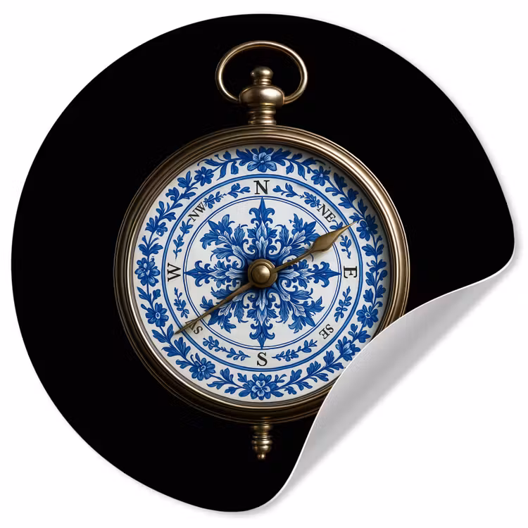Kompas - Delfts blauw - Zwart Wandcirkel behangsticker klein -3d