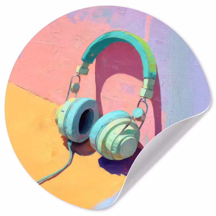 Koptelefoon - Mintgroen - Draad Wandcirkel behangsticker klein -3d