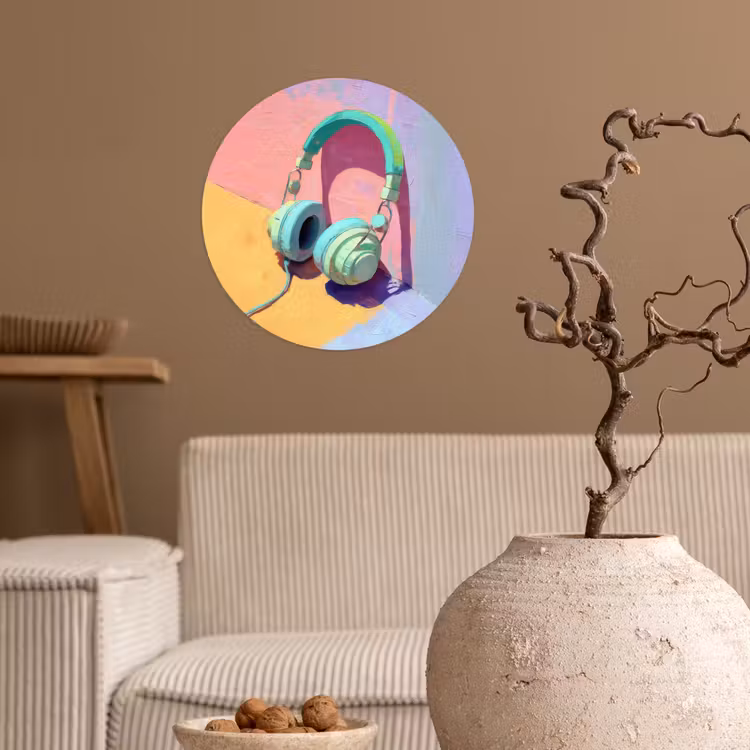 Koptelefoon - Mintgroen - Draad Wandcirkel behangsticker klein -sfeer1