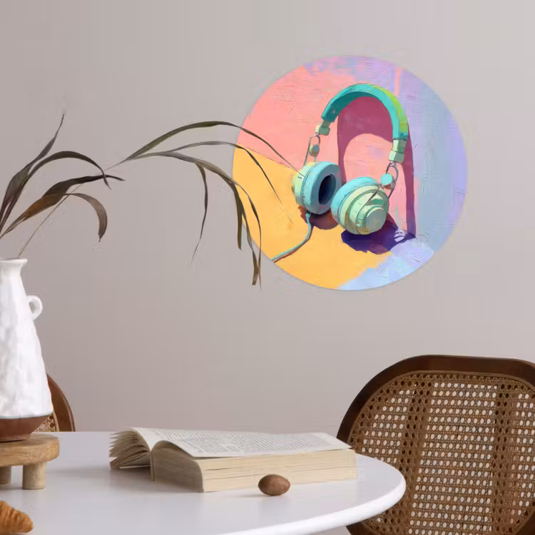 Koptelefoon - Mintgroen - Draad Wandcirkel behangsticker klein -sfeer3