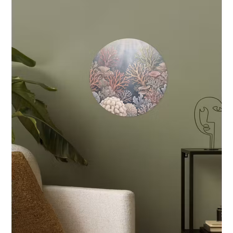 Koraal - Zeeleven - Onderwater - Illustratie - Natuur Wandcirkel behangsticker klein -sfeer2