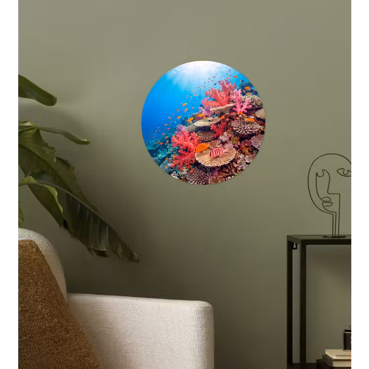 Koraalrif - Vissen - Onderwater - Tropisch - Rood Wandcirkel behangsticker klein -sfeer2