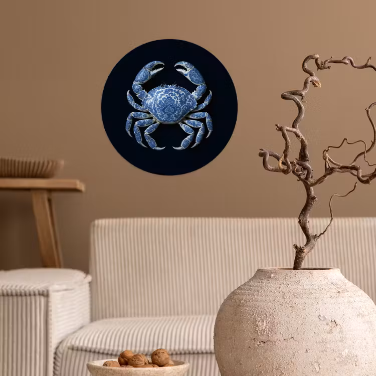 Krab - Delfts blauw - Dieren Wandcirkel behangsticker klein -sfeer1