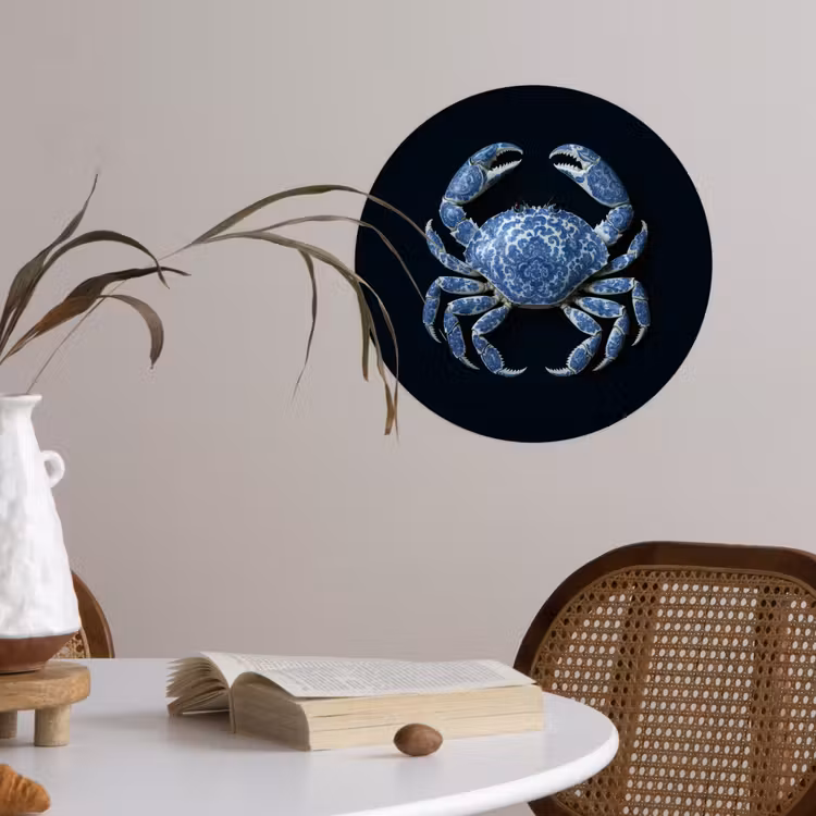 Krab - Delfts blauw - Dieren Wandcirkel behangsticker klein -sfeer3