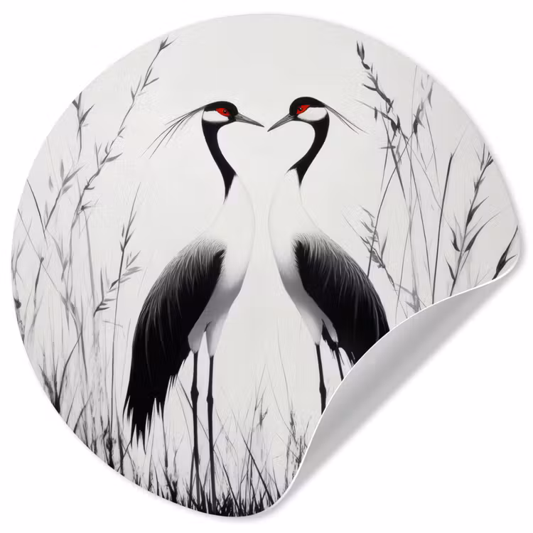Kraanvogels - Gras - Hartvorm - Zwart Wandcirkel behangsticker klein -3d