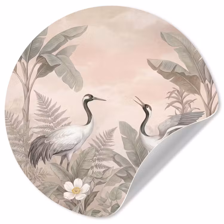 Kraanvogels - Natuur - Roze Wandcirkel behangsticker klein -3d