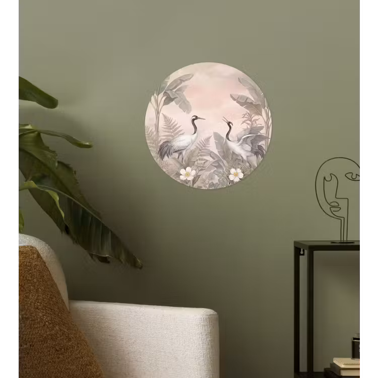 Kraanvogels - Natuur - Roze Wandcirkel behangsticker klein -sfeer2