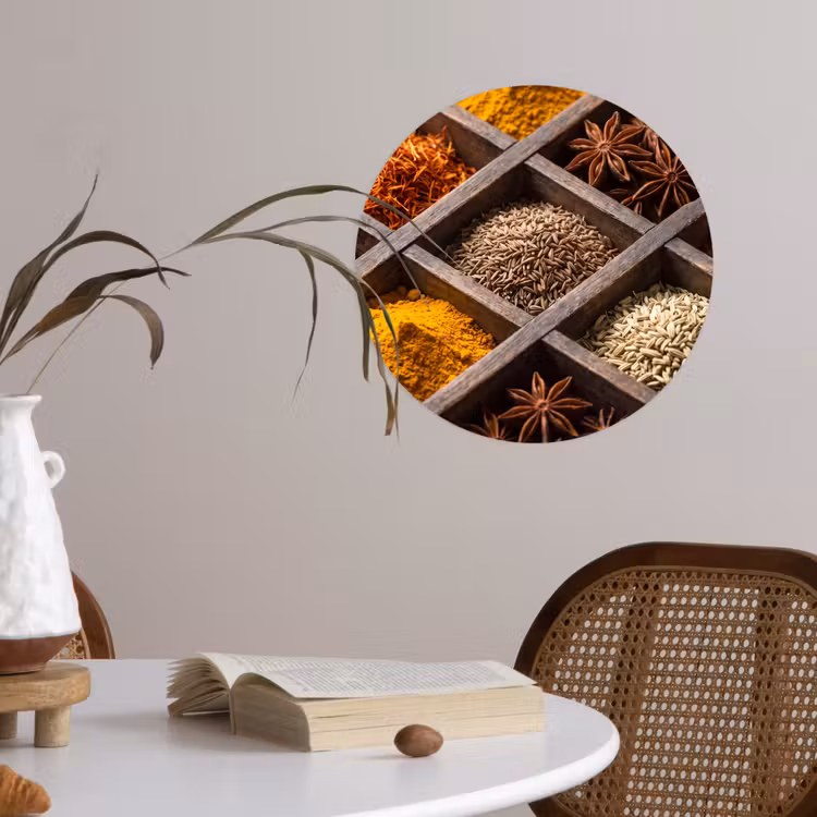 Runde Tapete - Kräuter – Holz – Essen - Kruiden - Houten - Eten Wandcirkel behangsticker klein