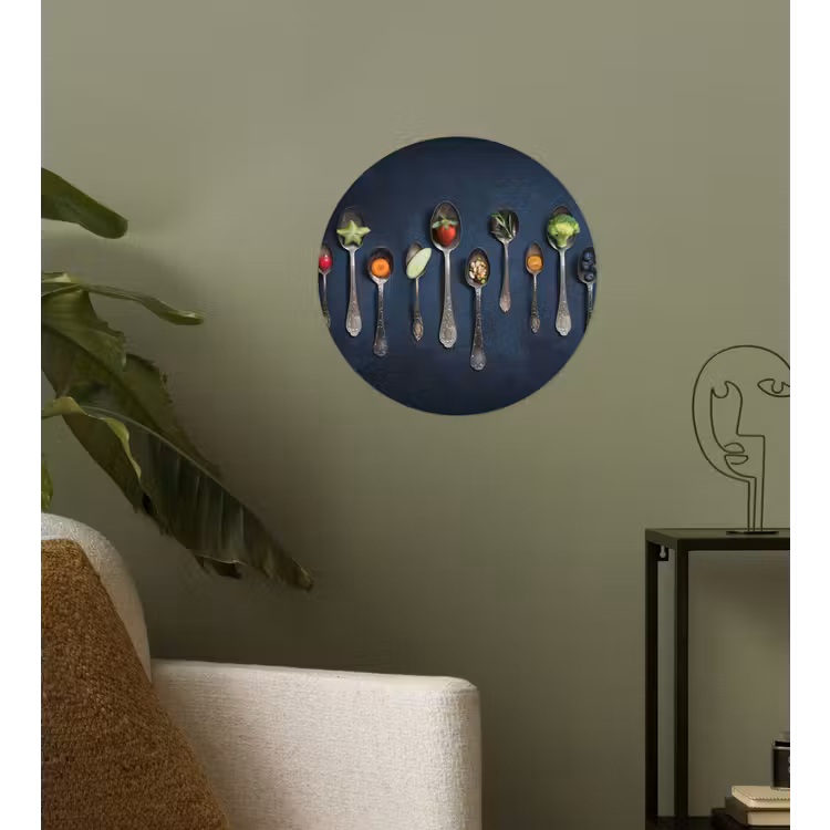 Kruiden - Lepel - Zilver - Specerijen - Industrieel Wandcirkel behangsticker klein -sfeer2