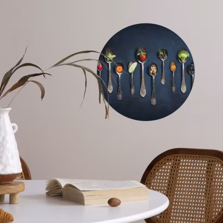 Kruiden - Lepel - Zilver - Specerijen - Industrieel Wandcirkel behangsticker klein -sfeer3