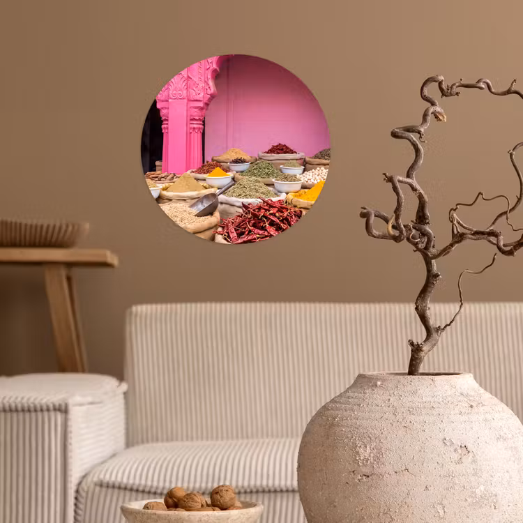 Runde Tapete - Kräuter – Markt – Rosa - Kruiden - Markt - Roze Wandcirkel behangsticker klein