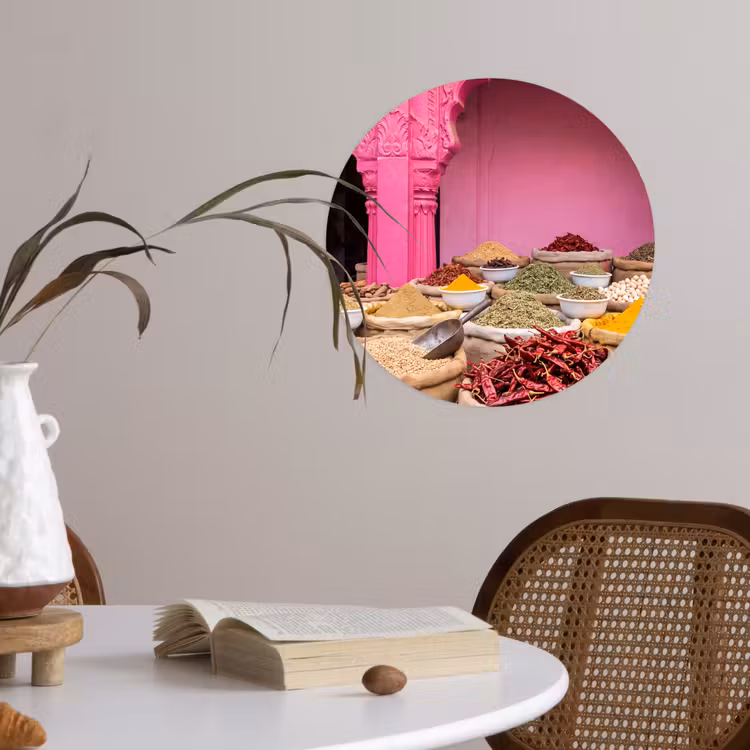Runde Tapete - Kräuter – Markt – Rosa - Kruiden - Markt - Roze Wandcirkel behangsticker klein