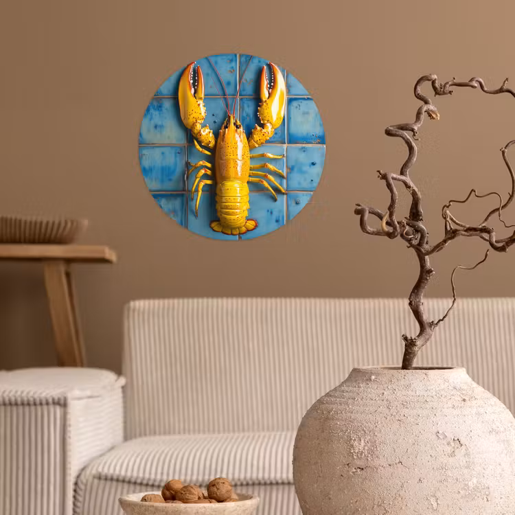 Kreeft - Geel - Blauw - Tegels Wandcirkel behangsticker klein -sfeer1