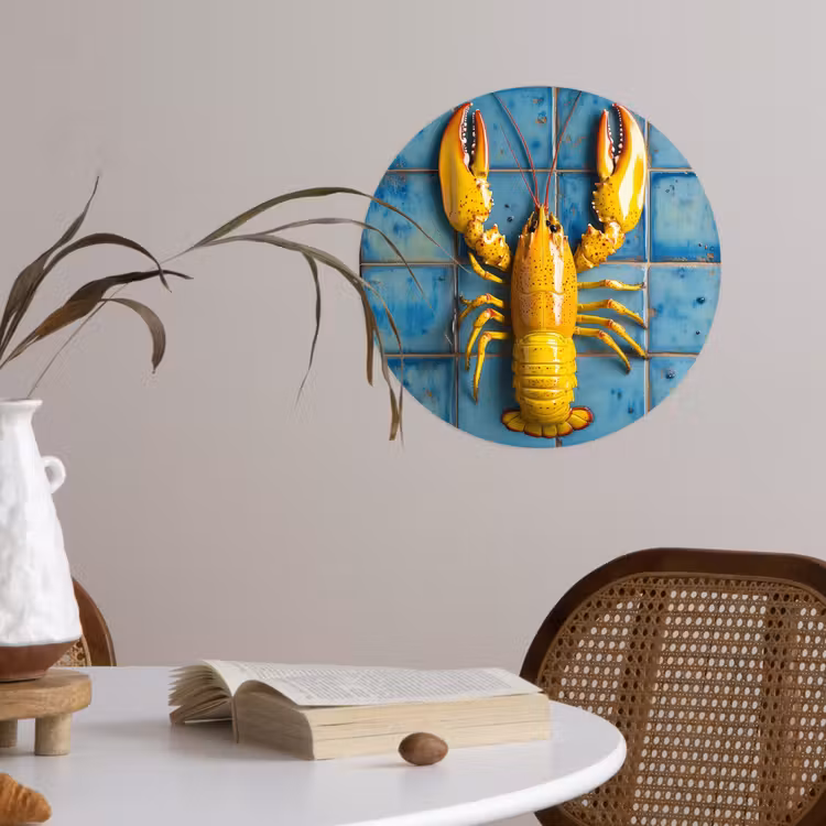 Kreeft - Geel - Blauw - Tegels Wandcirkel behangsticker klein -sfeer3