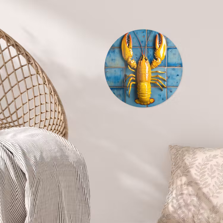 Kreeft - Geel - Blauw - Tegels Wandcirkel behangsticker klein -sfeer4