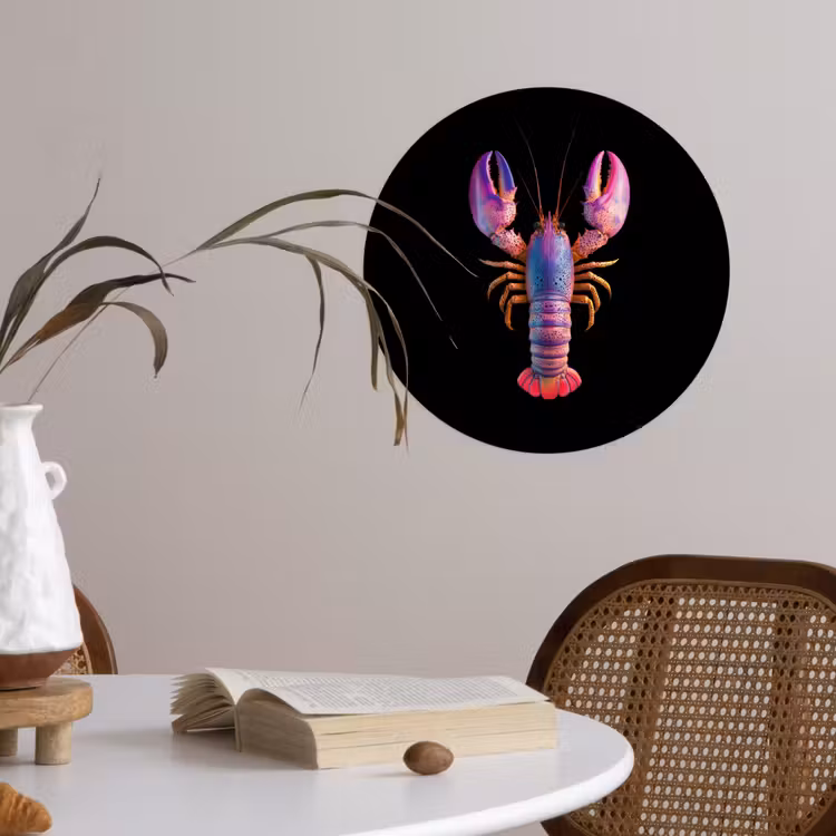 Kreeft - Paars - Roze - Zwart - Stippen - Lila Wandcirkel behangsticker klein -sfeer3