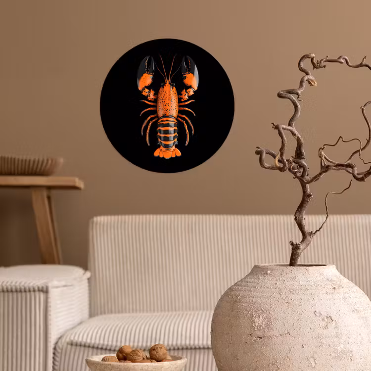 Kreeft - Oranje - Zwart - Modern Wandcirkel behangsticker klein -sfeer1