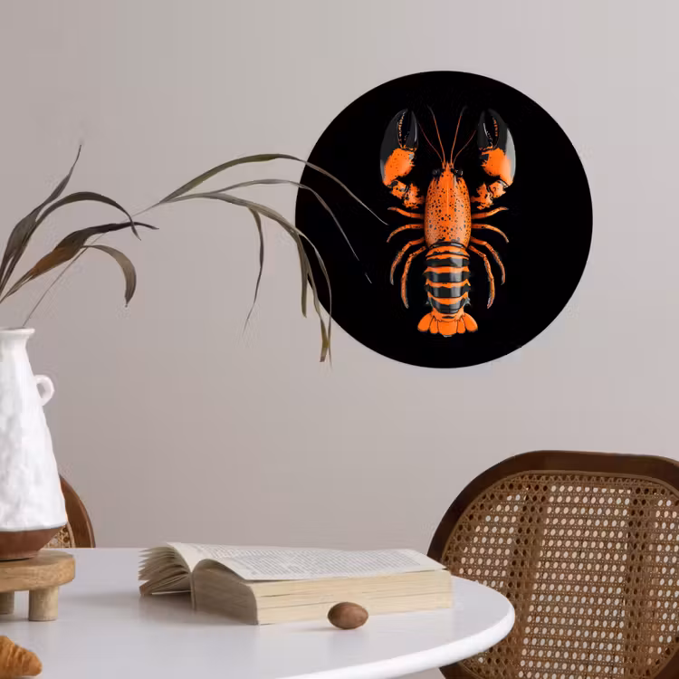 Kreeft - Oranje - Zwart - Modern Wandcirkel behangsticker klein -sfeer3