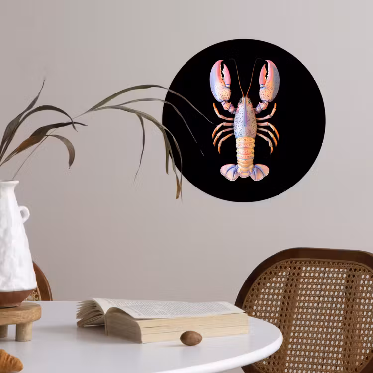 Kreeft - Roze - Zacht - Zwart Wandcirkel behangsticker klein -sfeer3