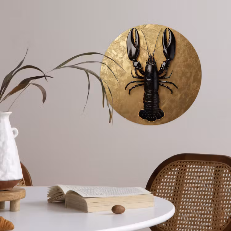 Kreeft - Zwart - Goud - Luxe Wandcirkel behangsticker klein -sfeer3