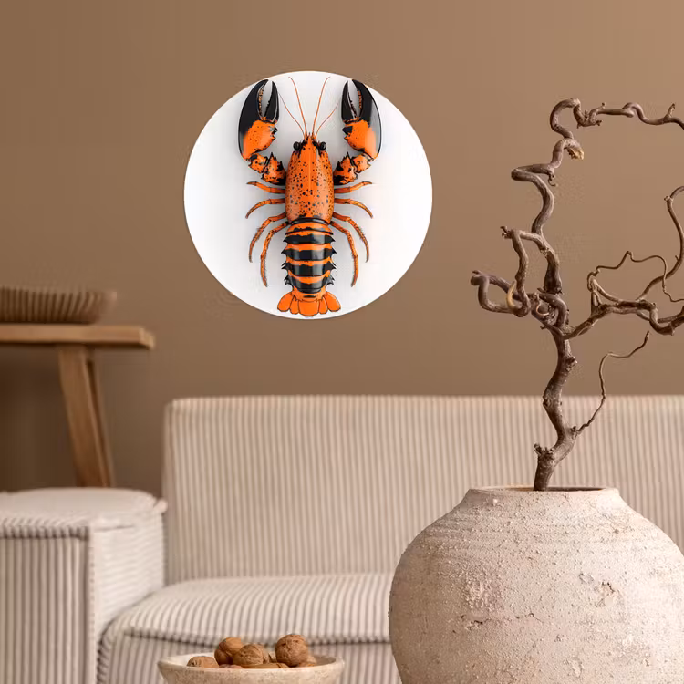 Kreeft - Zwart - Oranje - Wit - Uniek Wandcirkel behangsticker klein -sfeer1