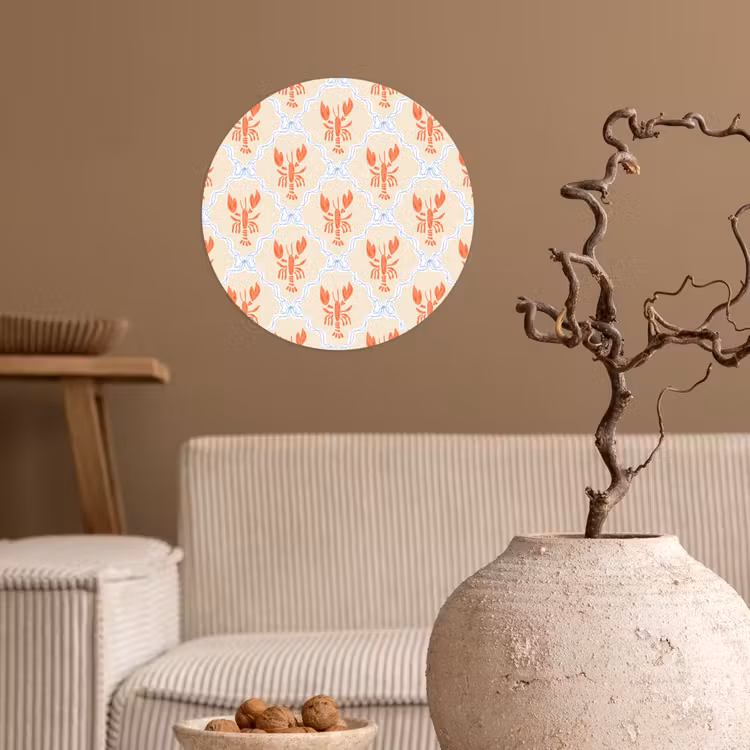 Zee - Kreeft - Blauw - Geel - Oranje Wandcirkel behangsticker klein 186 -sfeer1