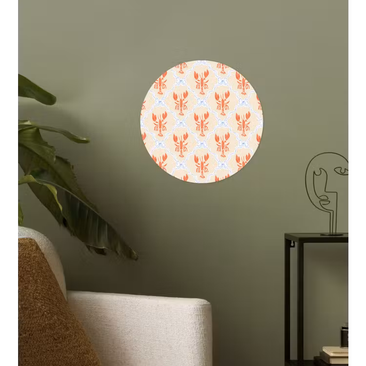 Zee - Kreeft - Blauw - Geel - Oranje Wandcirkel behangsticker klein 186 -sfeer2
