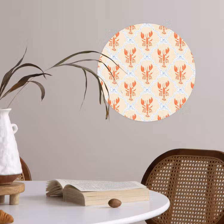 Zee - Kreeft - Blauw - Geel - Oranje Wandcirkel behangsticker klein 186 -sfeer3