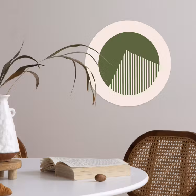 Cirkel - Strepen - Geometrisch - Abstract - Groen Wandcirkel behangsticker klein -sfeer3