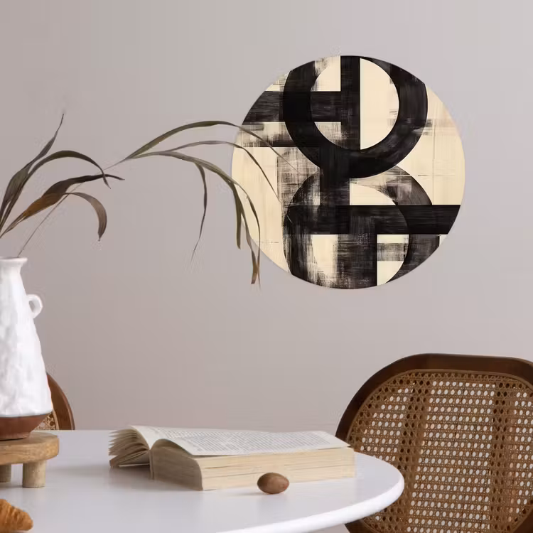 Cirkels - Balken - Zwart - Abstract Wandcirkel behangsticker klein -sfeer3