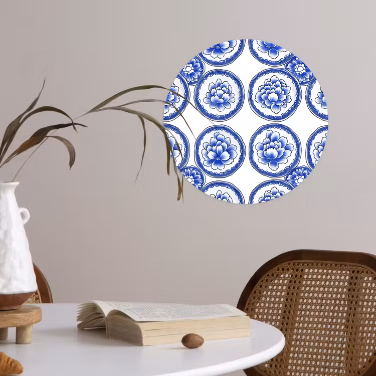 Cirkels - Bloemen - Blauw Wandcirkel behangsticker klein 186 -sfeer3