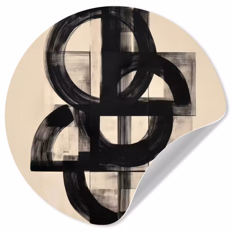 Cirkels - Lijnen - Vormen - Zwart Wandcirkel behangsticker klein -3d