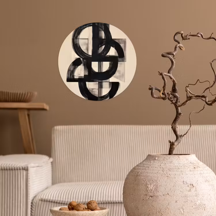 Cirkels - Lijnen - Vormen - Zwart Wandcirkel behangsticker klein -sfeer1