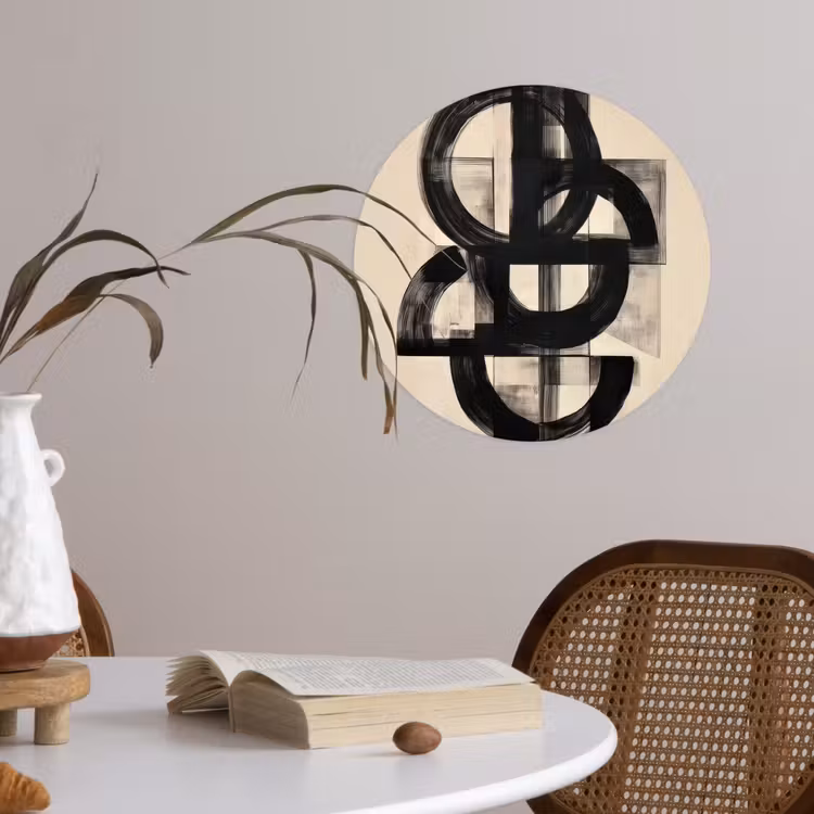 Cirkels - Lijnen - Vormen - Zwart Wandcirkel behangsticker klein -sfeer3
