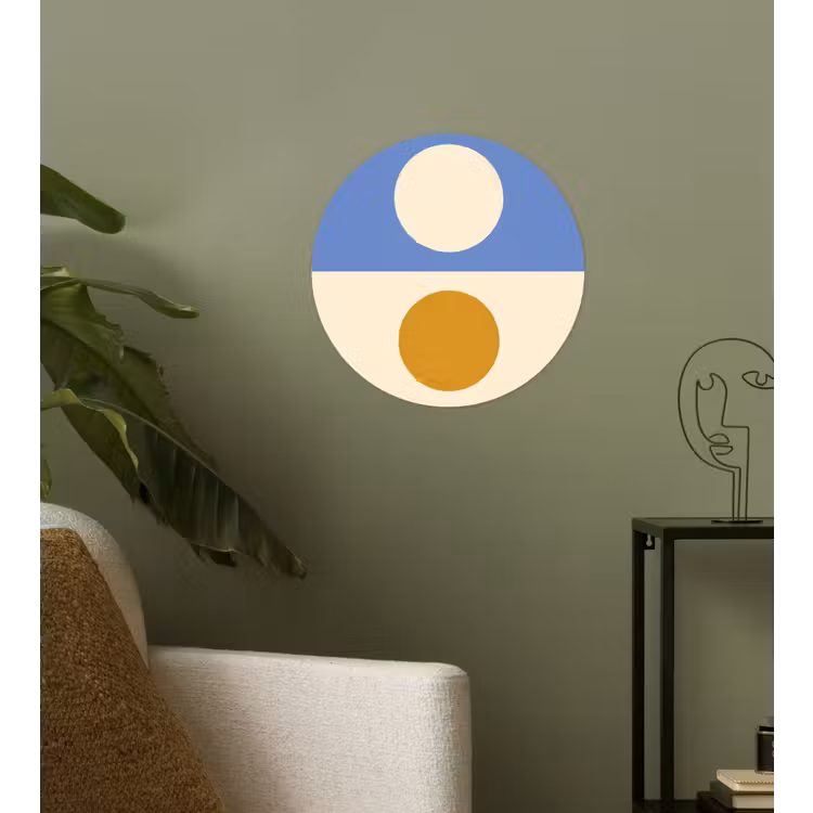 Cirkels - Symmetrisch - Wit - Blauw- Geel Wandcirkel behangsticker klein -sfeer2